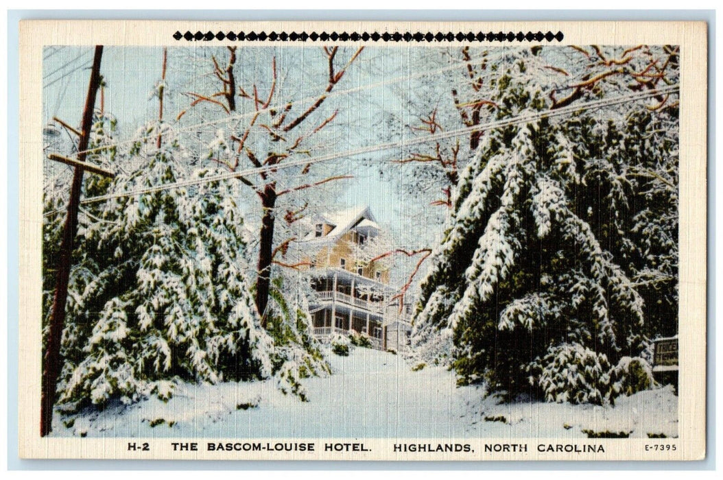 1940 Bascom Louise Hotel Building Winter Scene Highlands North Carolina Postcard