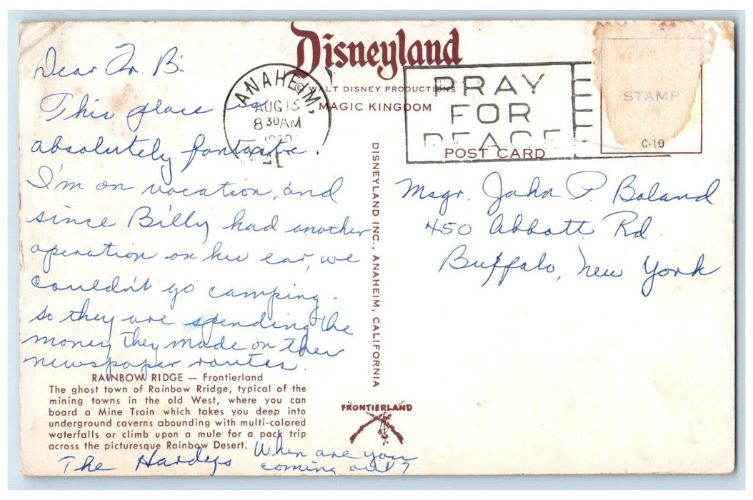 1950 Rainbow Ridge Frontierland Ghost Town Disneyland Caverns Anaheim Postcard