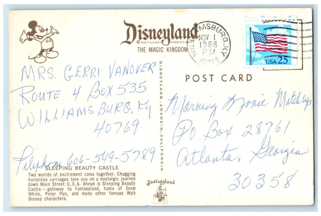 1988 Sleeping Beauty Castle Chugging Horseless Disneyland Fantasyland Postcard