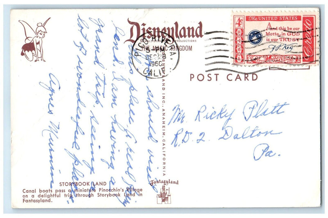 1960 Storybook Land Canal Boats Miniature Pinocchio Village Fantasyland Postcard