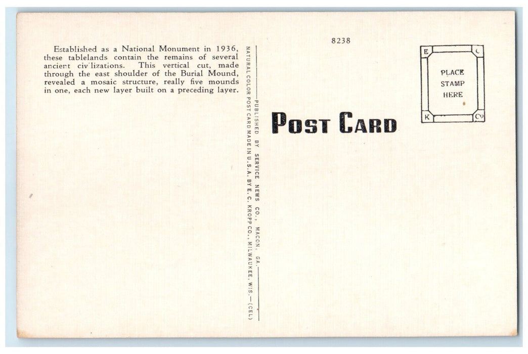 c1940 Burial Mound Ocmulgee National Monument Macon Georgia GA Unposted Postcard