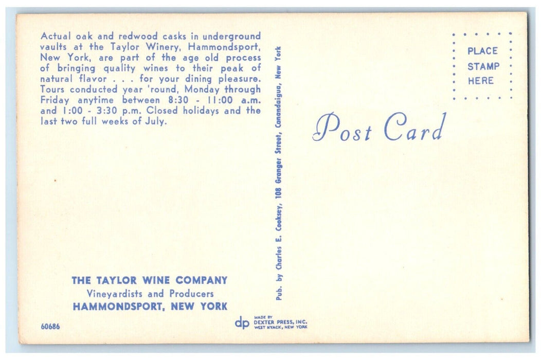 c1960 Taylor Wine Company Vineyardists Winery Hammondsport New York NY Postcard