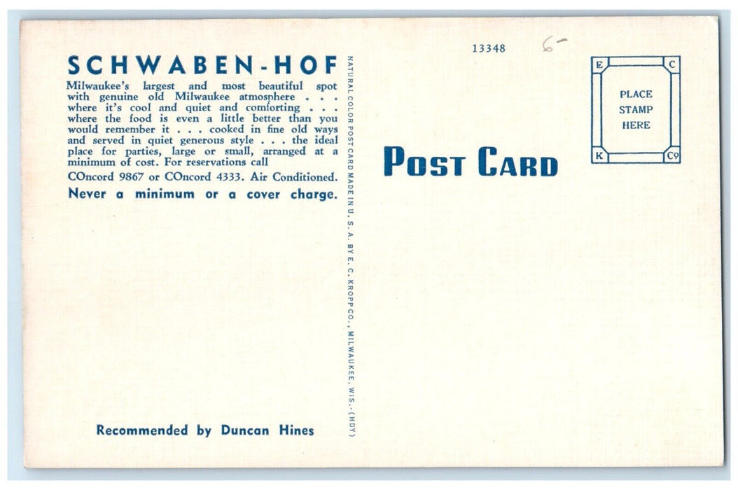 c1940 Schwaven Hof Restaurant German Bar Milwaukee Wisconsin Multiview Postcard