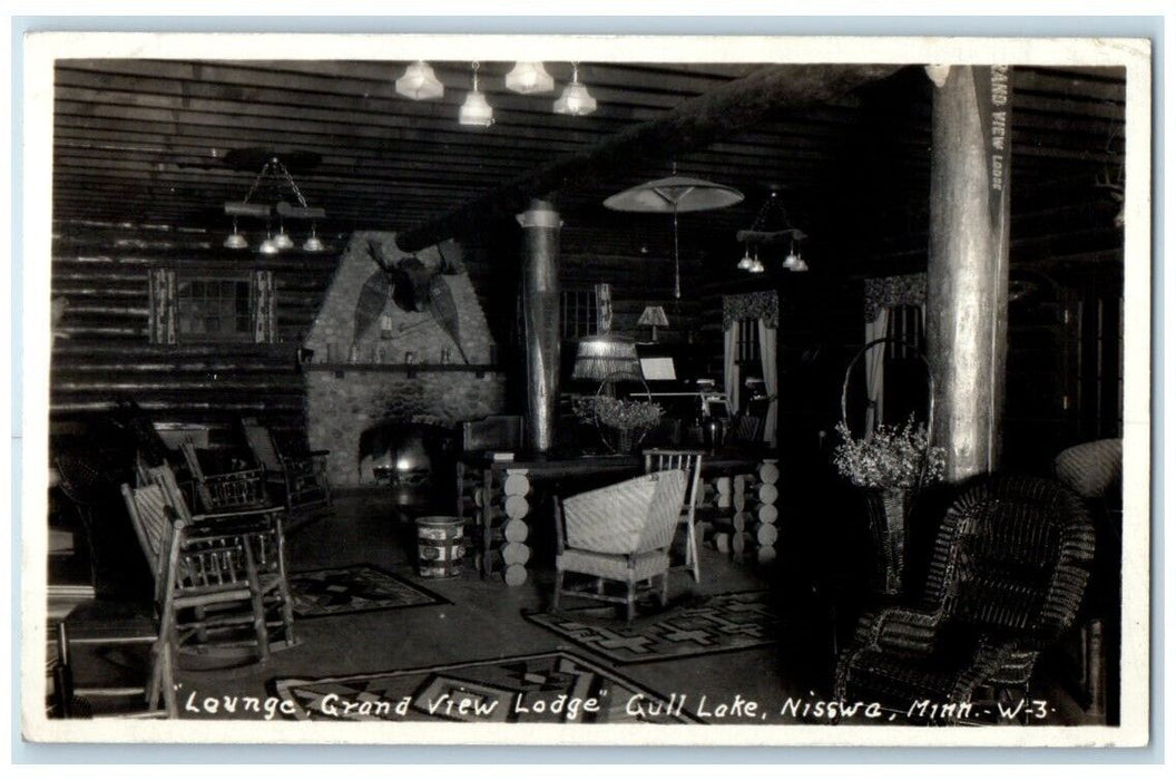 1931 Grand View Lodge Lounge Interior Gull Lake Nisswa MN  RPPC Photo Postcard