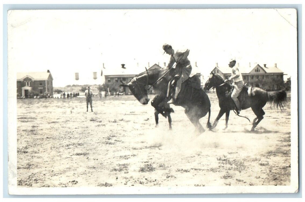 c1918 US Army Military Rodeo Bucking Horses View RPPC Photo Unposted Postcard