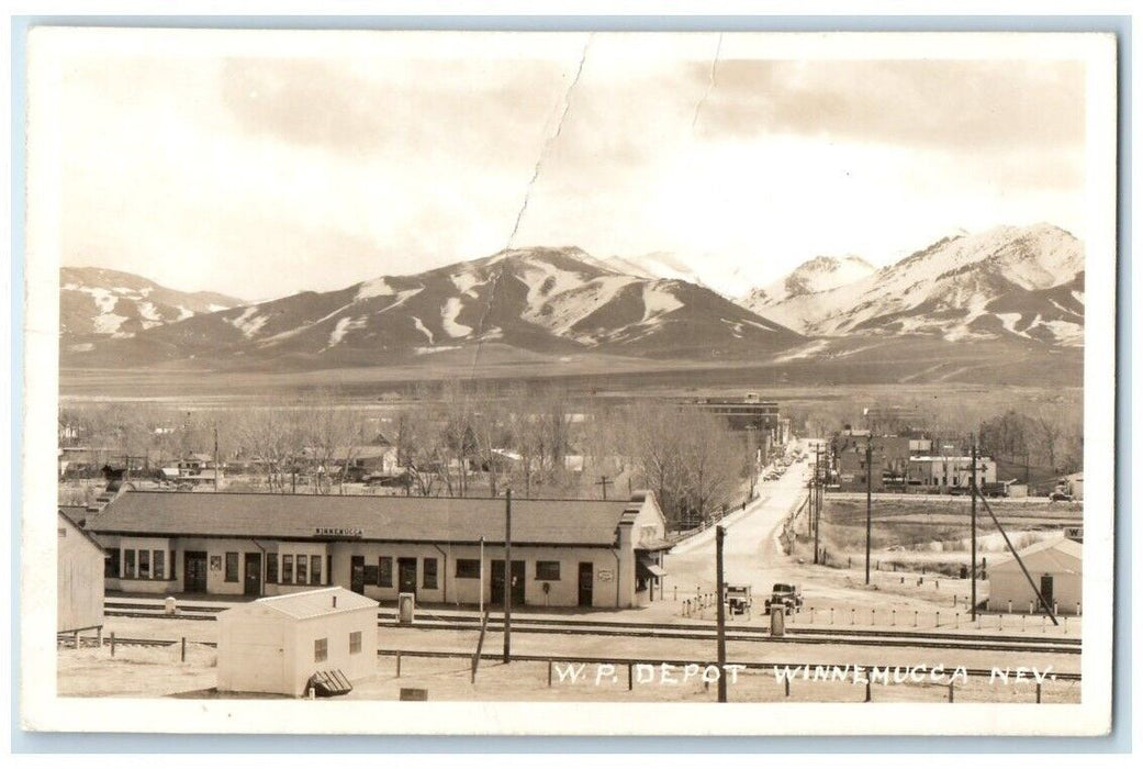 1956 W.P. Railroad Train Depot Winnemucca Nevada NV RPPC Photo Postcard