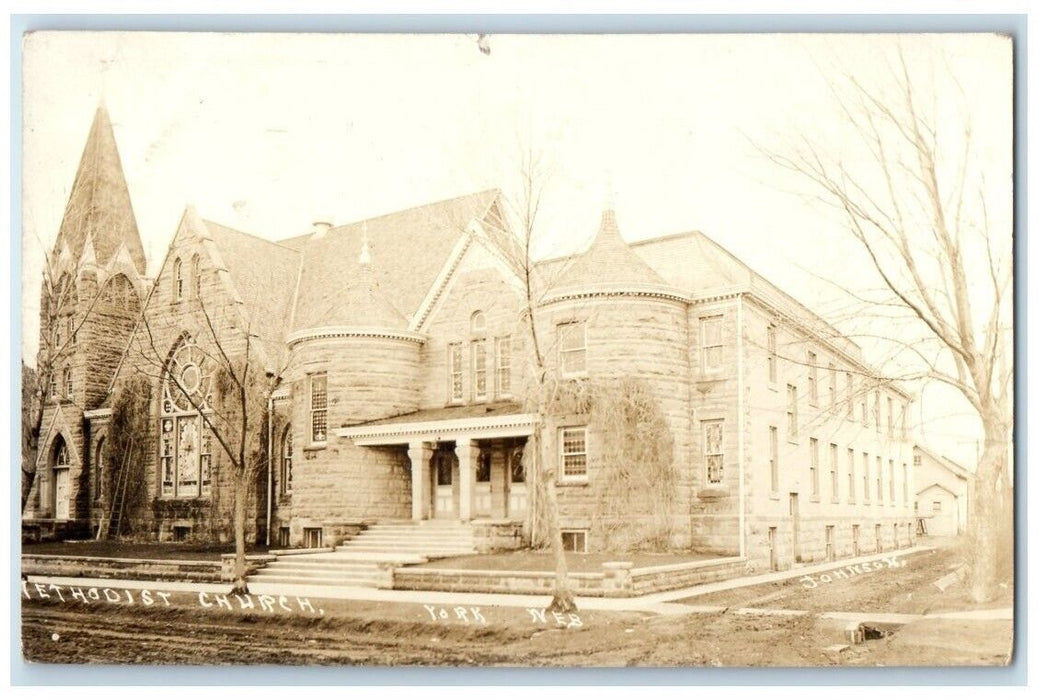 1914 Methodist Church Building View York Nebraska NE RPPC Photo Posted Postcard