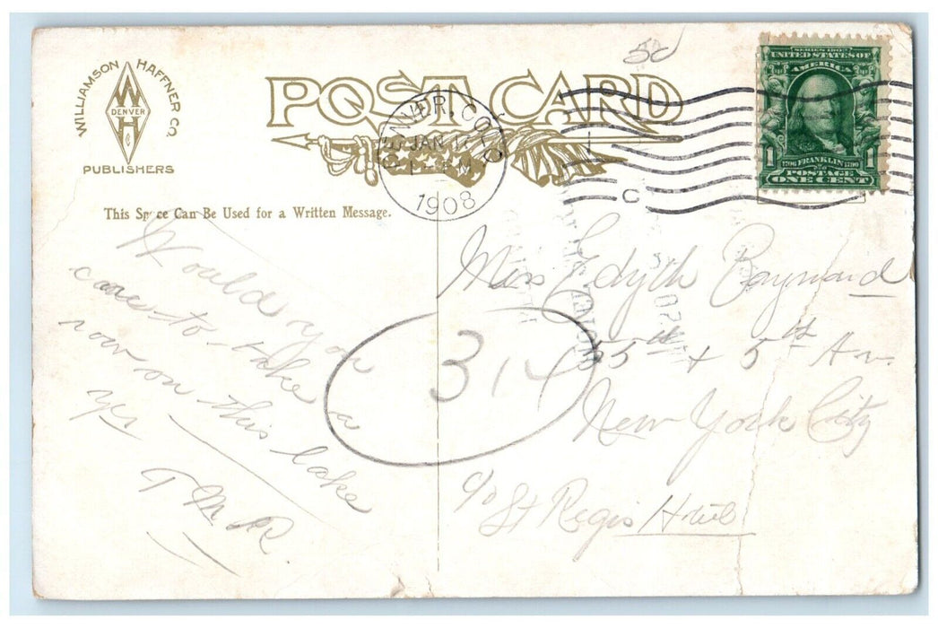 1908 Bierstadt Lake Denver Colorado CO, Mountain View Posted Antique Postcard