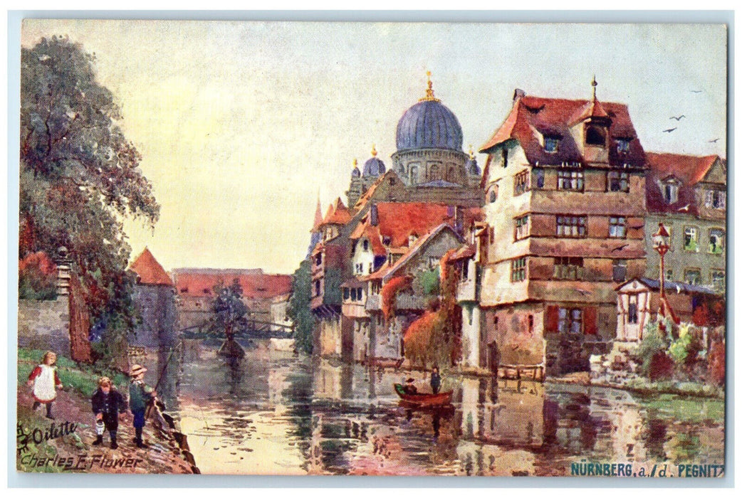 c1910 Nuremberg Pegnitz Island Rubble Germany Oilette Tuck Art Postcard