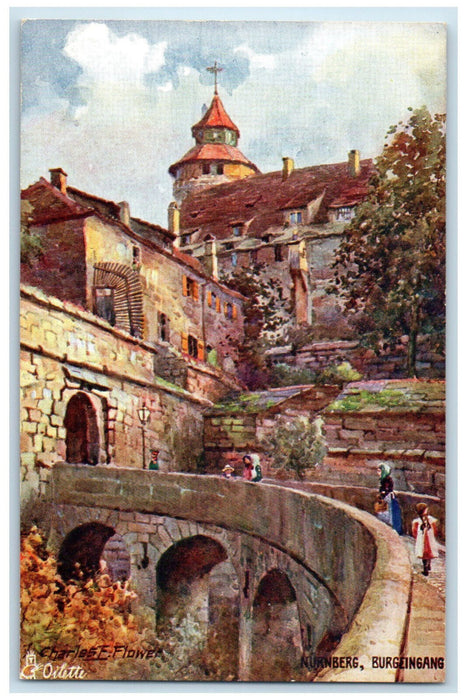 c1910 Castle Entrance Nuremberg Germany Unposted Oilette Tuck Art Postcard