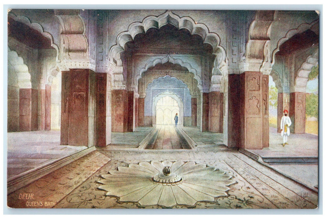 c1910 Queen's Bath Delhi India Unposted Antique Oilette Tuck Art Postcard
