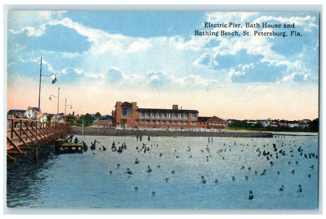 c1910 Electric Pier Bath House Bathing Beach St. Petersburg Florida FL Postcard