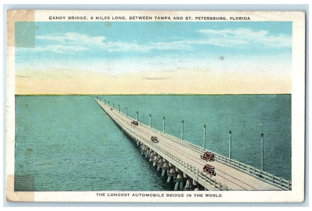 1930 Gandy Bridge Miles Long Tampa Sunshine City St. Petersburg Florida Postcard