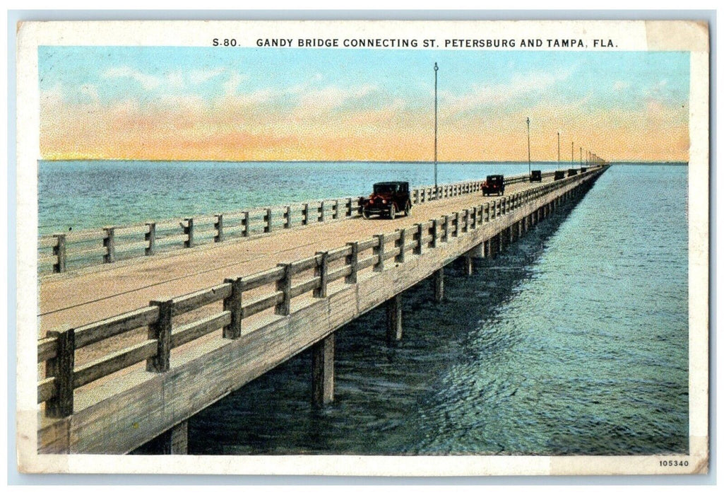 1928 Gandy Bridge Connecting Classic Cars St. Petersburg Tampa Florida Postcard