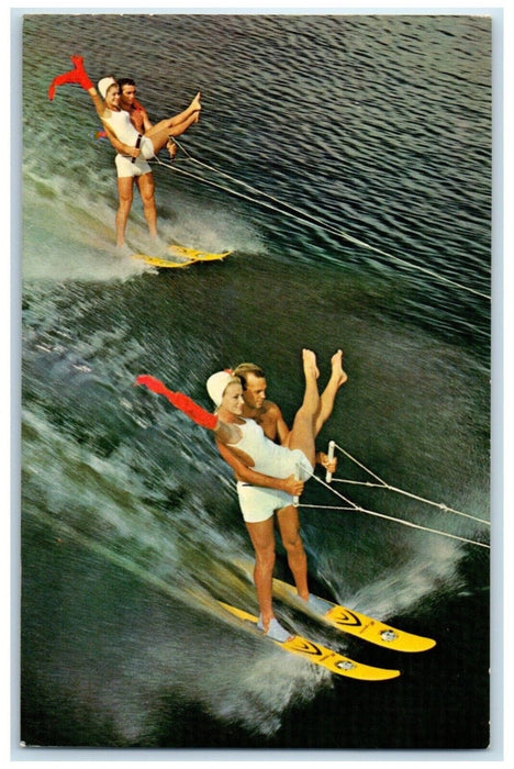 c1960 Cypress Gardens Florida Water Sky Show Mixed Doubles Aquamaids FL Postcard