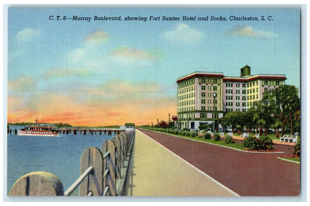 1940 Murray Boulevard Fort Sumter Hotel Docks Charleston South Carolina Postcard