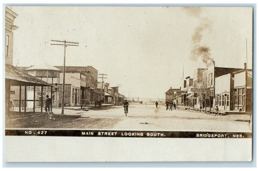 1908 Main Street View Looking South Bridgeport Nebraska NE RPPC Photo Postcard