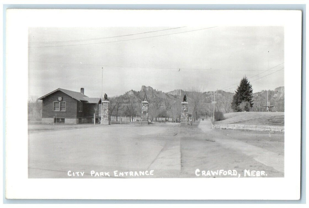 c1940's City Park Entrance View Crawford Nebraska NE RPPC Photo Postcard