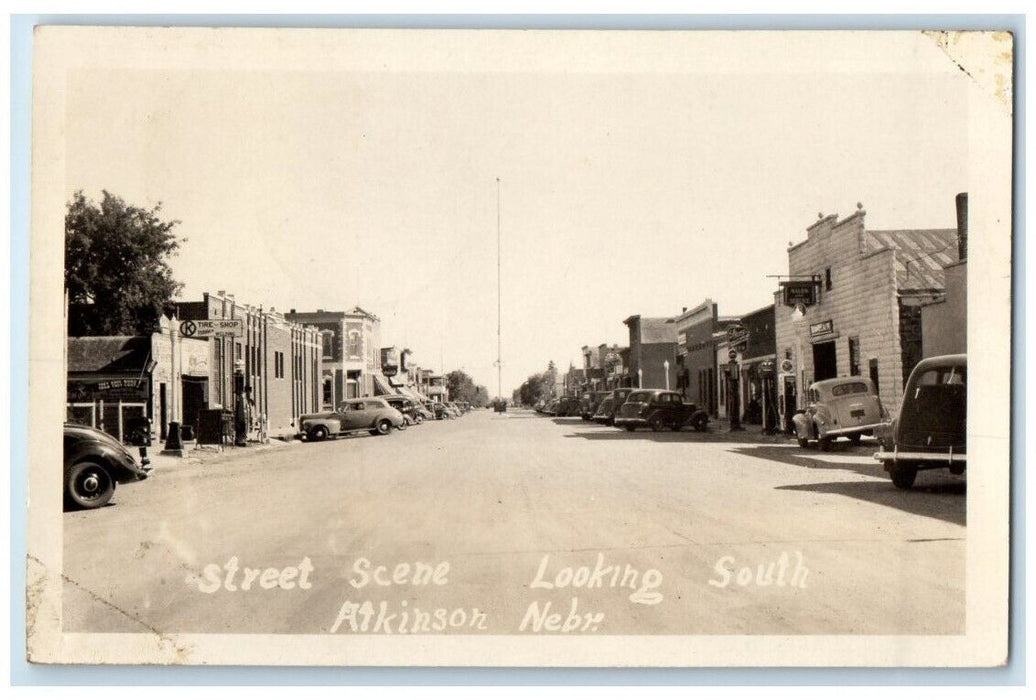 1943 Street Scene Looking South Atkinson Nebraska NE RPPC Photo Postcard