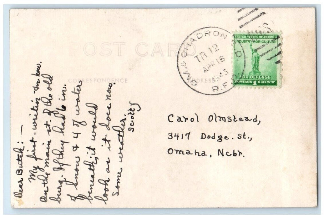 1943 Street Scene Looking South Atkinson Nebraska NE RPPC Photo Postcard