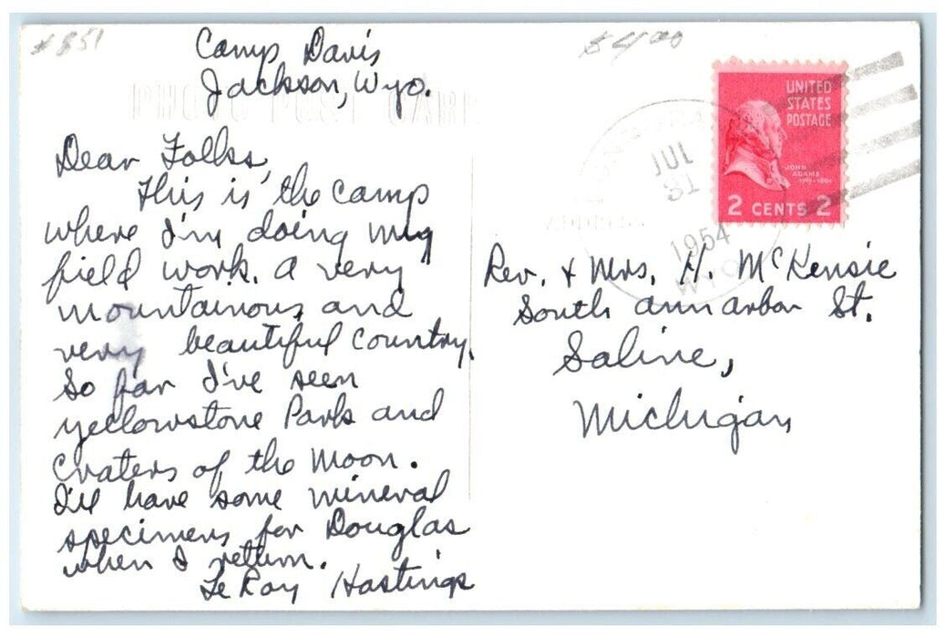1954 Birds Eye View Camp Davis Jackson Wyoming WY RPPC Photo Posted Postcard