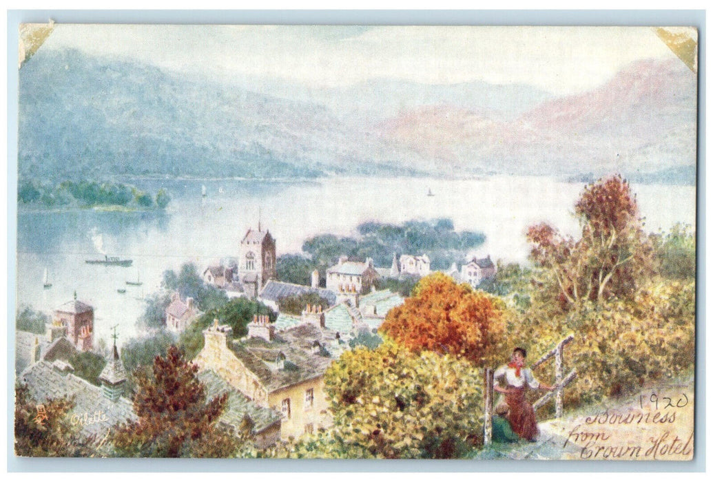 1920 Bowness from Brown Hotel England English Lakes Oilette Tuck Art Postcard