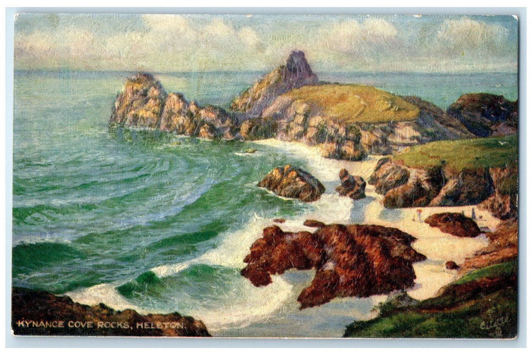 c1910 Kynance Cove Rocks Heleton Cornwall England Oilette Tuck Art Postcard