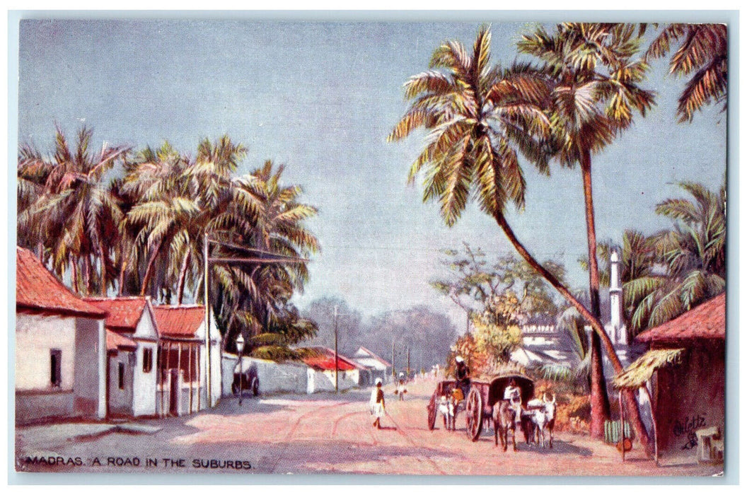 c1910 Madras Road in the Suburbs Chennai India Oilette Tuck Art Postcard