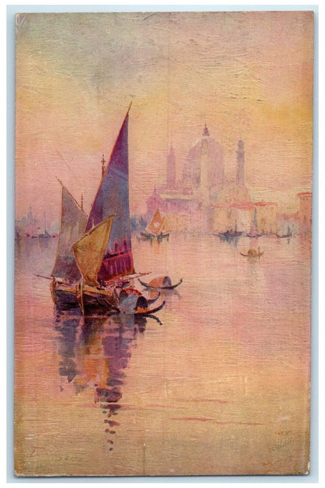 c1910 Sailboat Scene Glorious Venice Italy Unposted Oilette Tuck Art Postcard