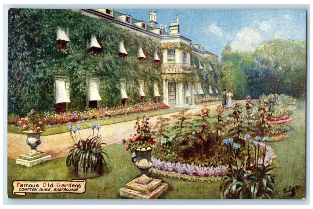 c1910 Old Gardens Compton Place Eastbourne England Oilette Tuck Art Postcard