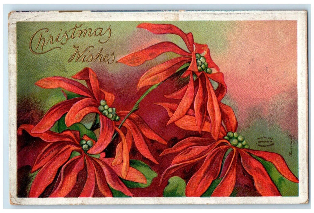 1911 Christmas Pointessia Flowers Ellen Clapsaddle Artist Signed Postcard