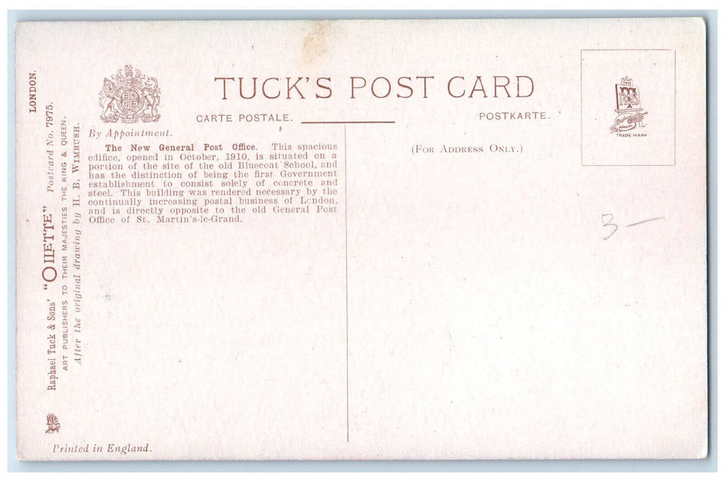 c1910 New General Post Office London England Oilette Tuck Art Postcard