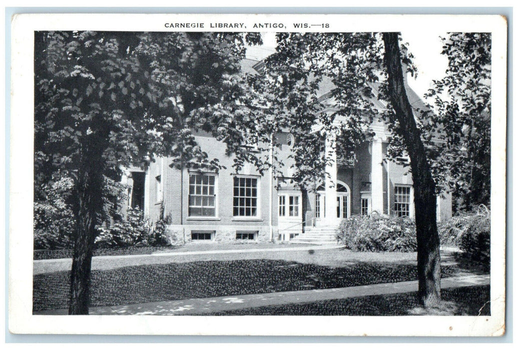 c1950's Carnegie Library Antigo Wisconsin WI Vintage Unposted Postcard