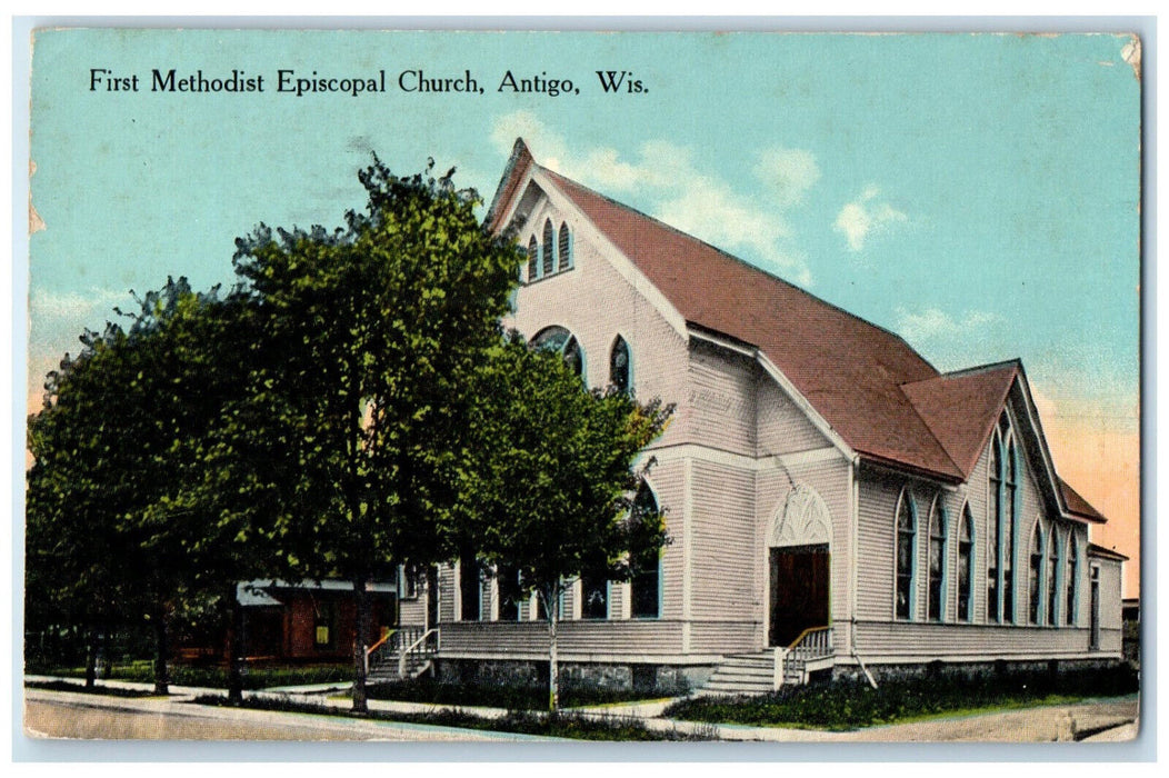 1915 First Methodist Episcopal Church Antigo Wisconsin WI Antique Postcard