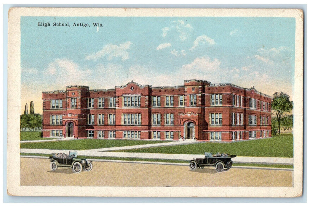 c1920's Road View High School Antigo Wisconsin WI Antique Posted Postcard