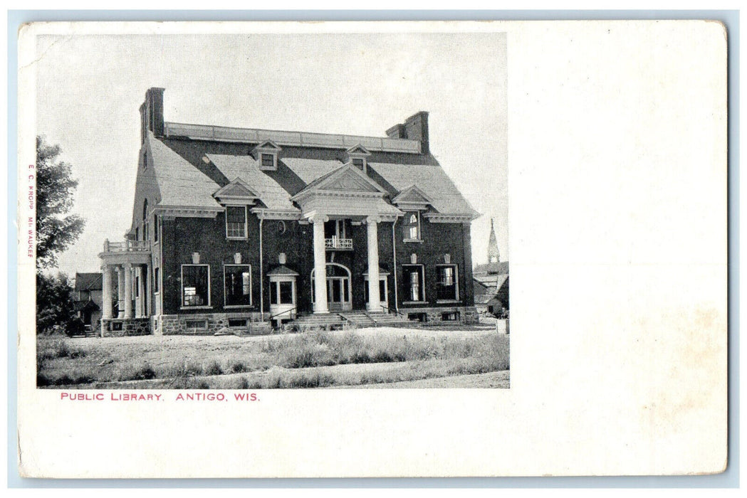 c1905 Public Library Building at Antigo Wisconsin WI Antique Postcard