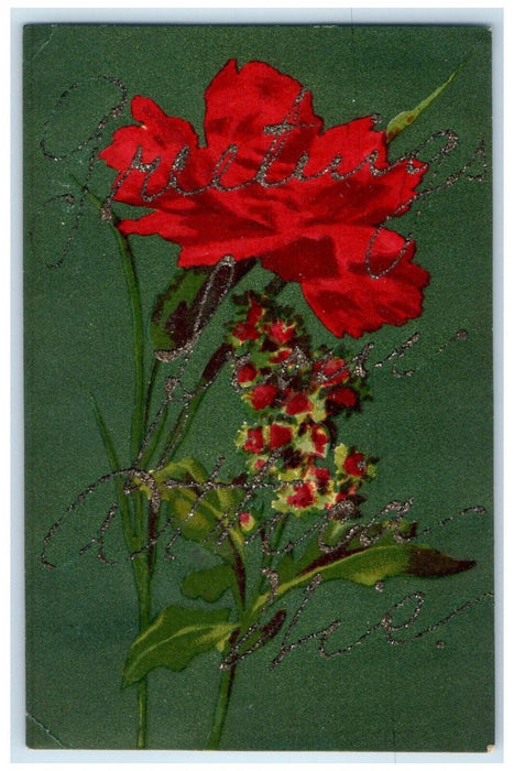 c1910 Greetings from Attica Wisconsin WI Posted Red Rose Glitters Postcard