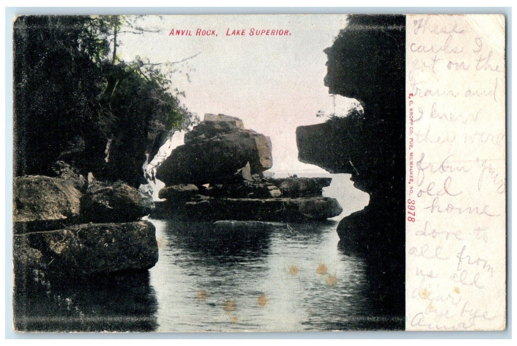 1908 River View Anvil Rock Lake Superior Wisconsin WI Posted Antique Postcard