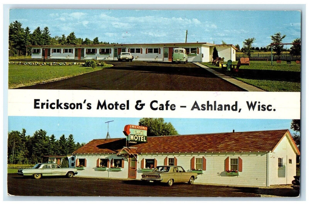 1981 Greetings Ericksons Cafe Motel Exterior Building Ashland Wisconsin Postcard