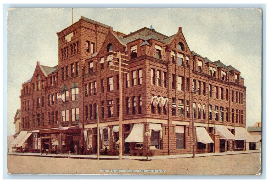 c1910 Knight Hotel Exterior Building Ashland Wisconsin Vintage Antique Postcard