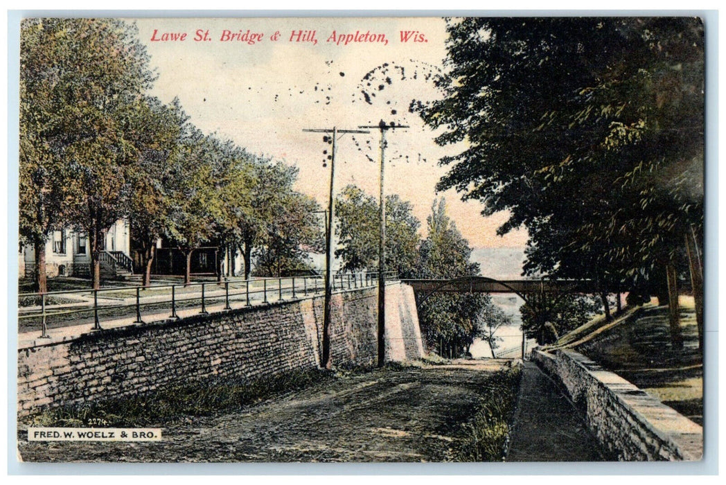 1907 Lawe St. Bridge & Hill Appleton Wisconsin WI Posted Antique Postcard