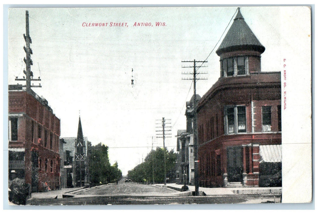 1907 Road View Clermont Street Antigo Wisconsin WI Antique Posted Postcard