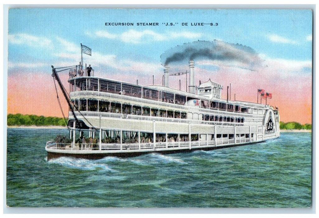 Excursion Steamer JS De Luxe Travels Mississippi From New Orleans LA Postcard