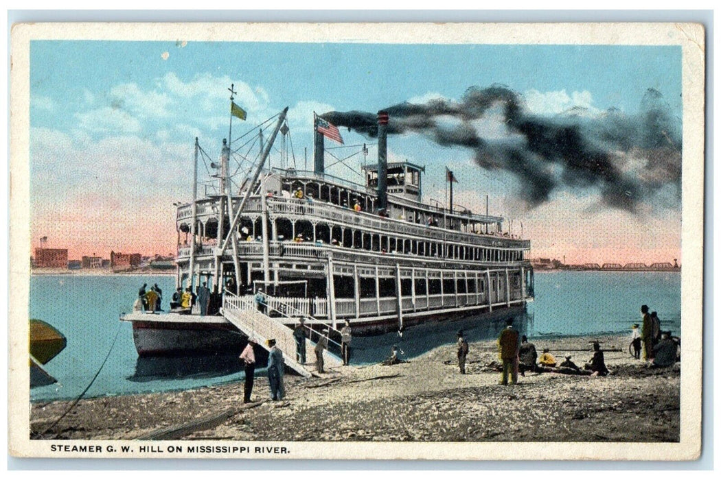 c1930's Steamer Ship GW Hill On Mississippi River MS Posted Vintage Postcard