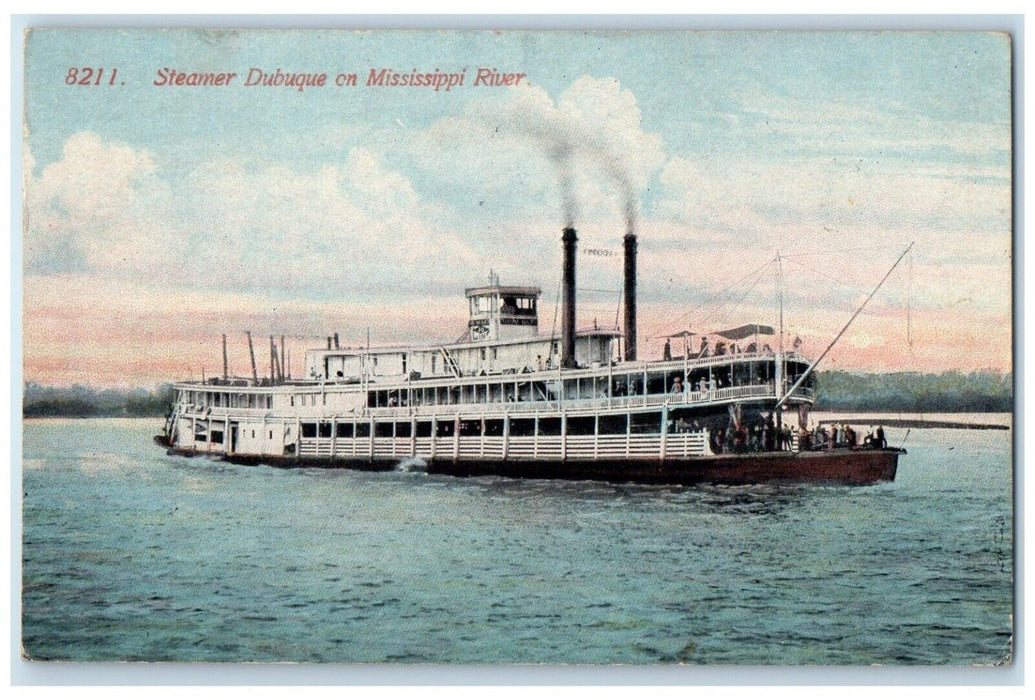 1917 Steamer Ship Dubuque On Mississippi River Dubuque Iowa IA Antique Postcard