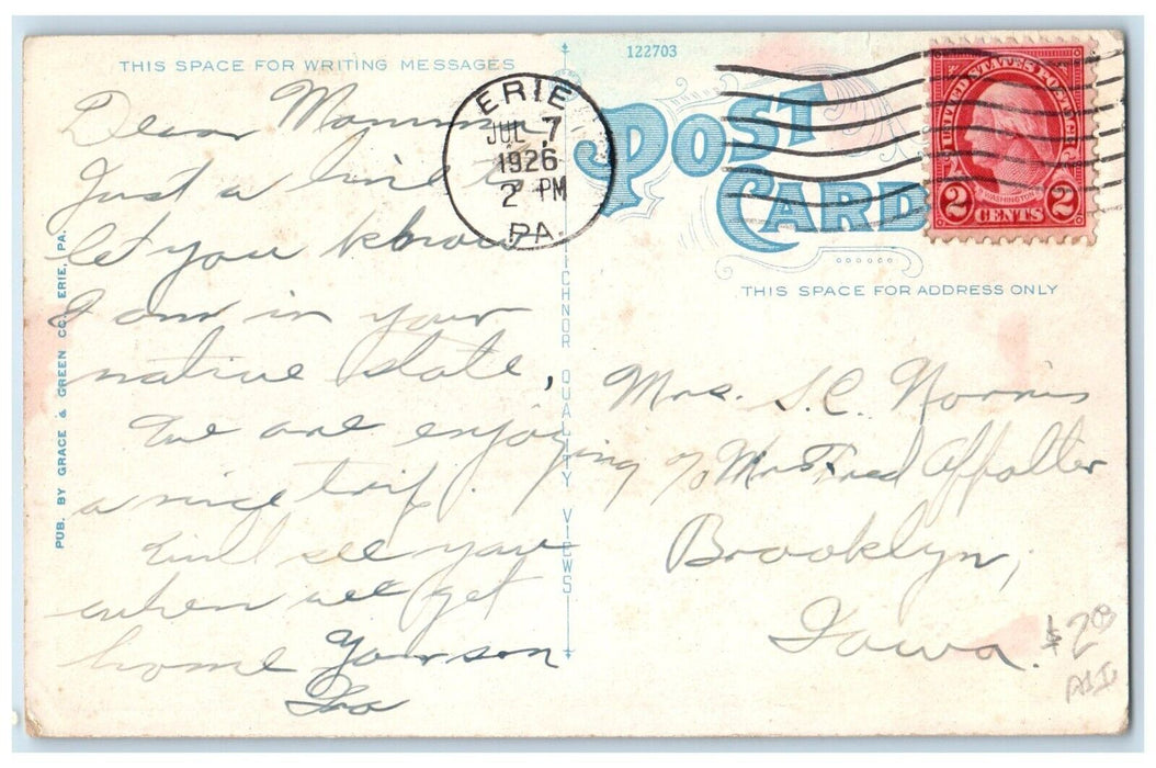 1926 Public Steamboat Landing Erie Pennsylvania PA Posted Vintage Postcard