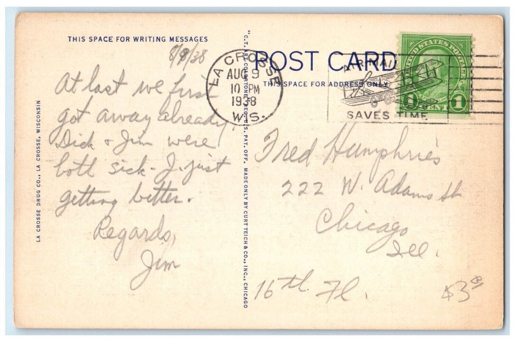 1938 Steamer Capitol On The Mississippi MS, La Crosse WI Posted Vintage Postcard