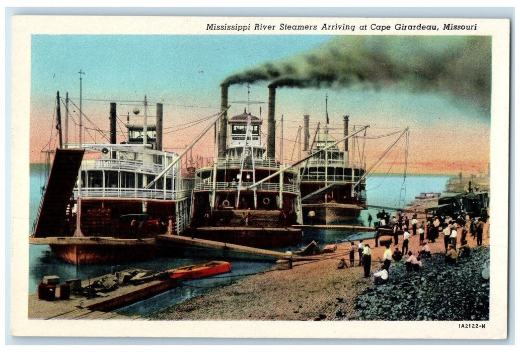 c1930's Mississippi River Steamers Ship Arriving At Cape Girardeau MO Postcard