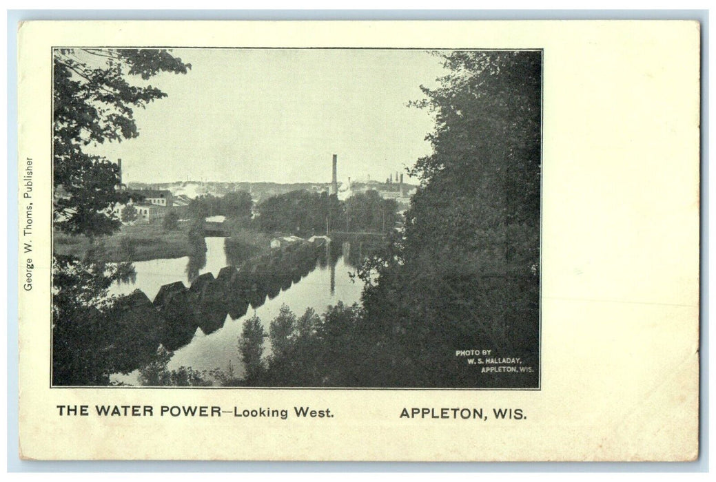 c1905 Water Power Looking West River Lake Appleton Wisconsin WI Vintage Postcard