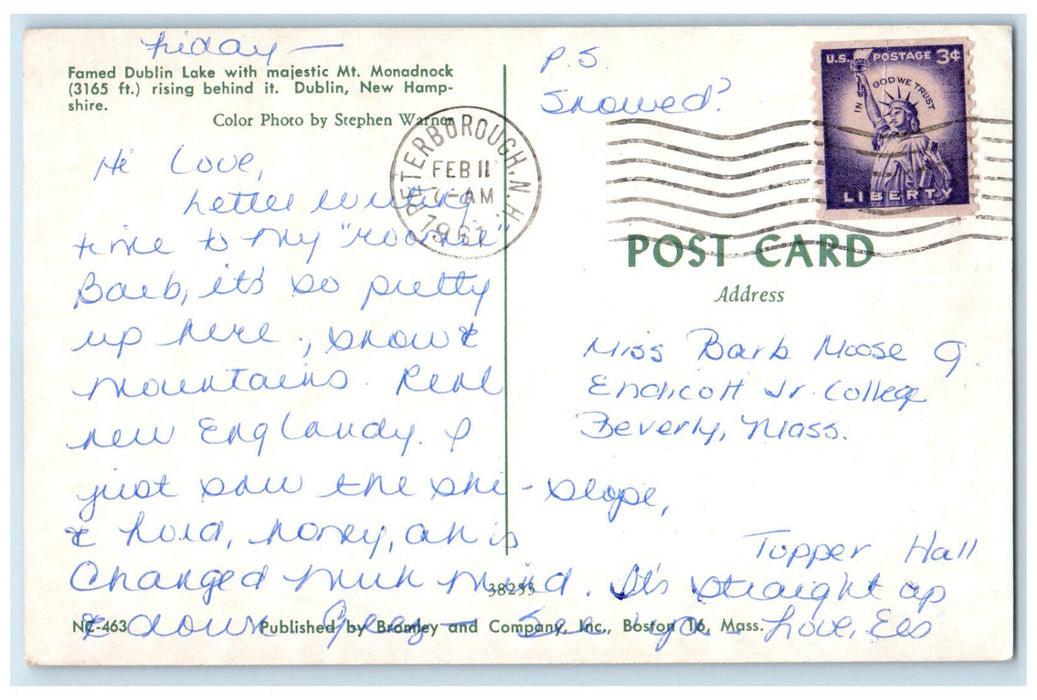 1961 Famed Dublin Lake Mt Monadnock Dublin New Hampshire NH Postcard